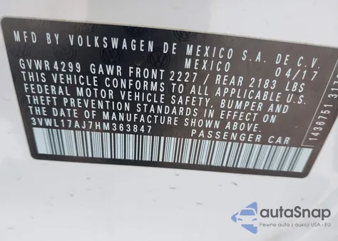 2017 Volkswagen Jetta 1.8T Sel/1.8T Sel Premium из США, поврежденный, VIN 3VWL17AJ7HM363847